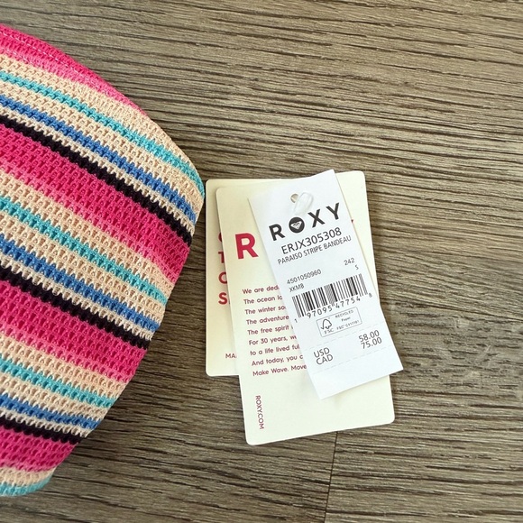 Roxy Paraiso Stripe Crochet Style Halter Neck Bandeau Bikini Top - Size S - NWT - Picture 5 of 10